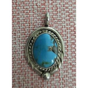 Sterling Silver Turquoise Vintage Navaho Pendant Signed 6.59g